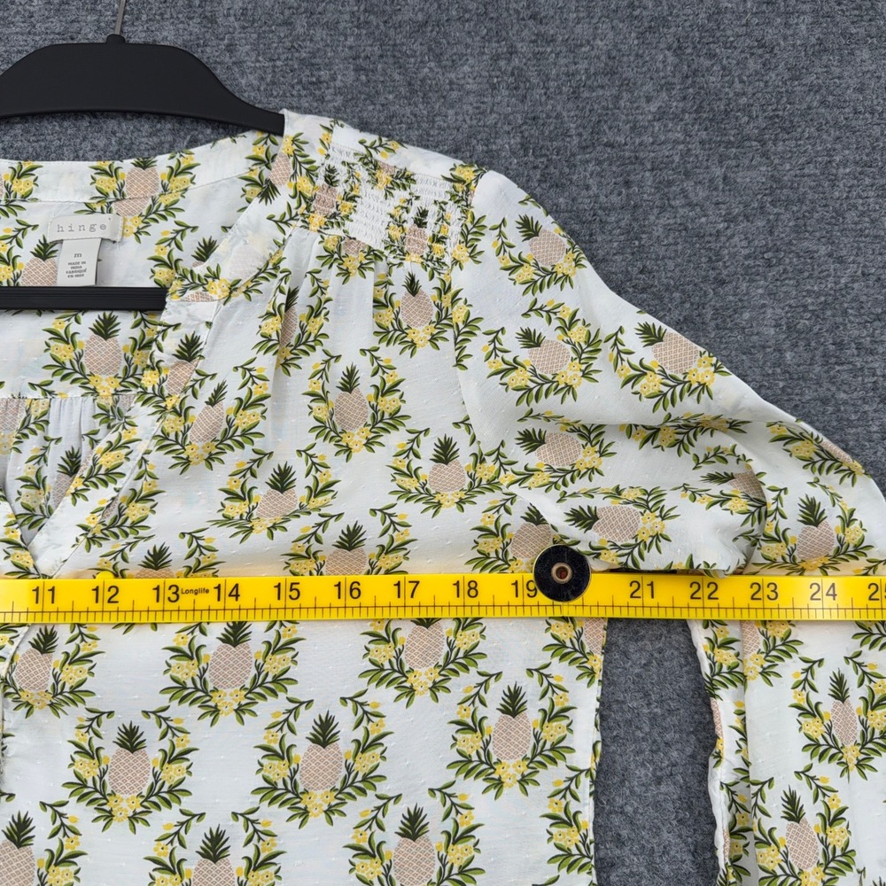 Hinge Womens Pineapple‎ Print Dobby Dot Blouse White Yellow Green Size Medium - Picture 5 of 6